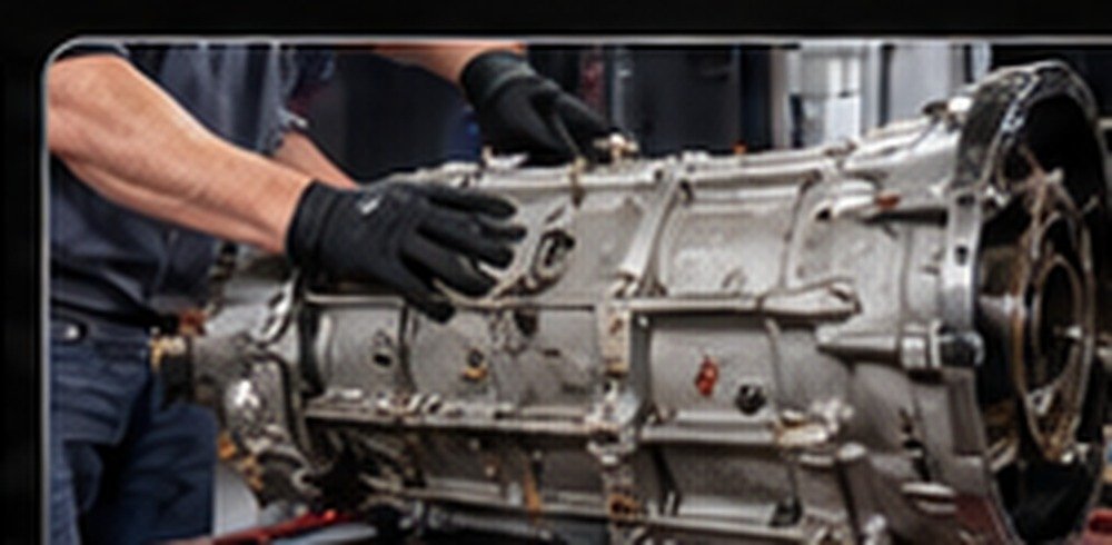 Mechanic servicing a truck transmission